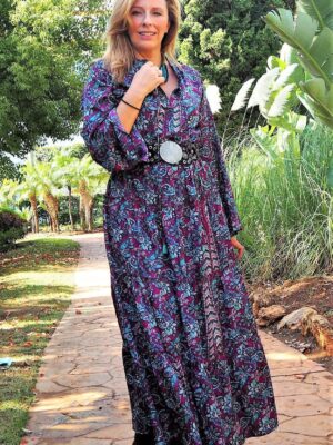 vestido boho de flores en tonos lila y celeste