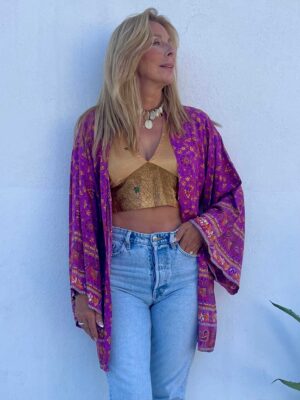 Kimono mujer corto estampado fucsia