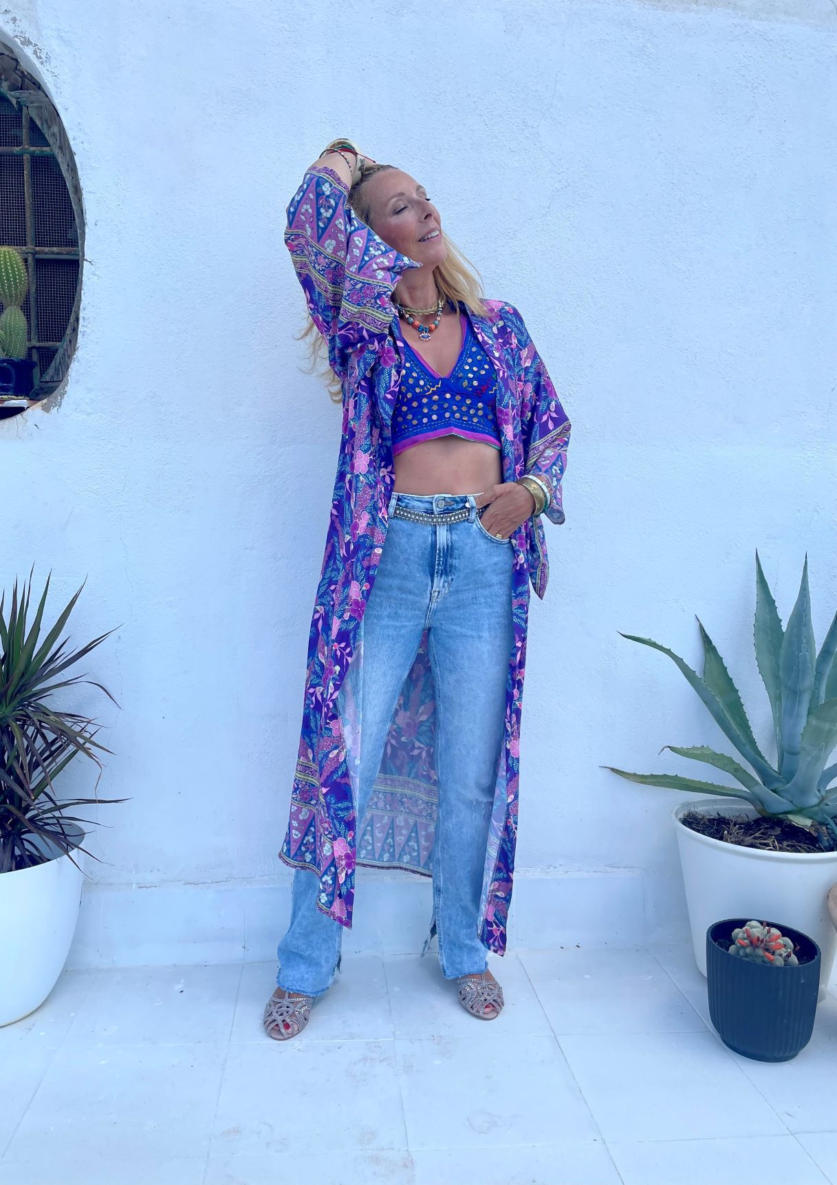 Kimono largo estampado tonalidades malva