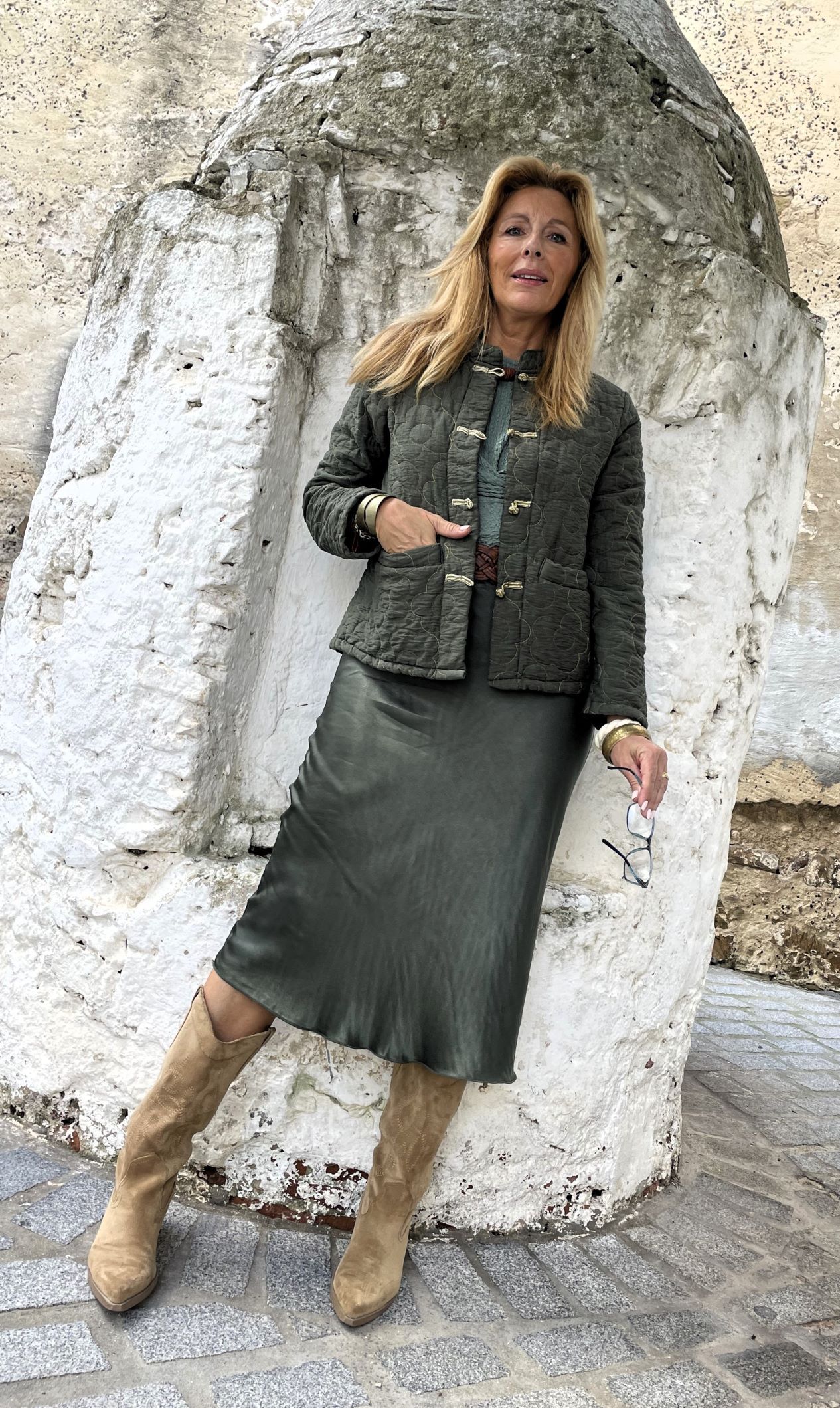 Falda midi verde oscuro