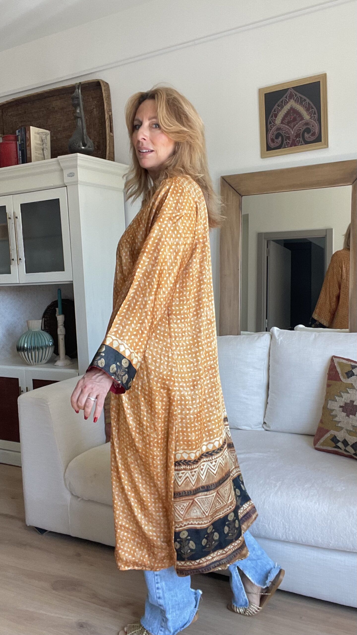 Kimono largo con estampado étnico