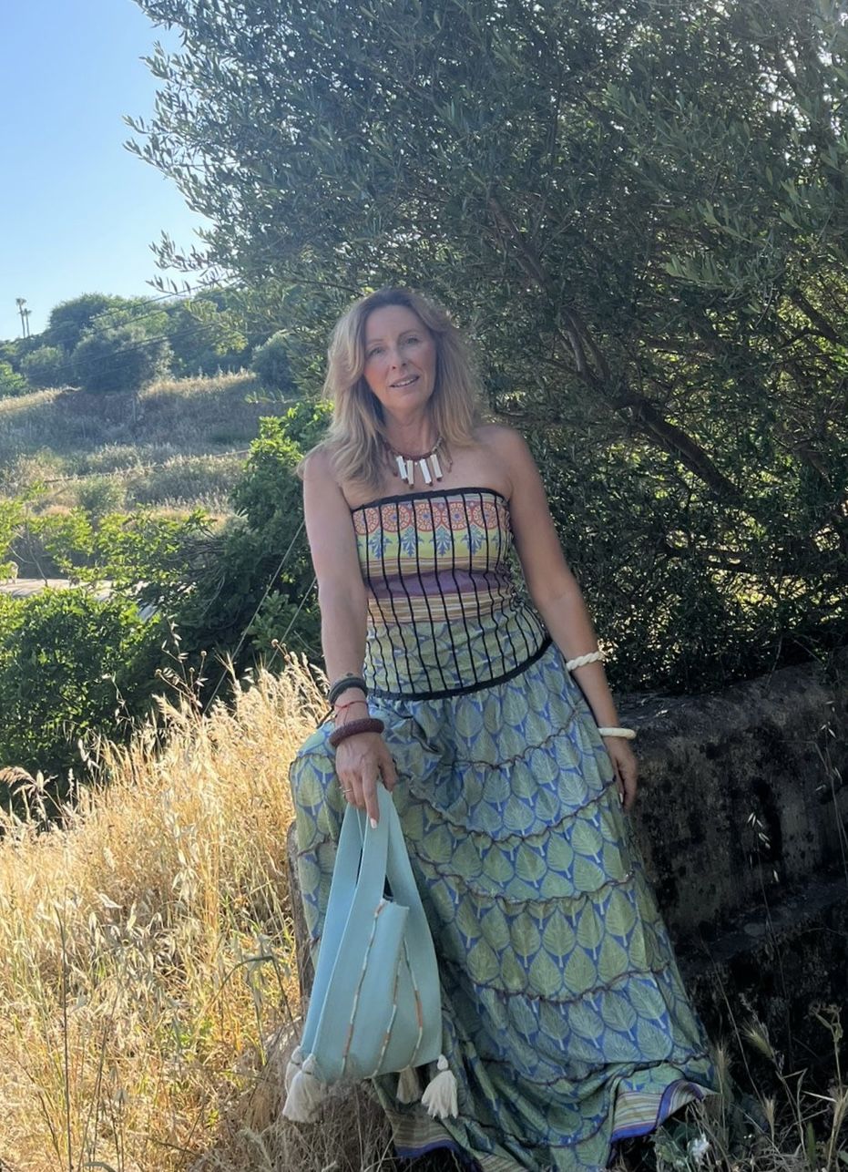 Vestido largo en seda natural de estilo boho