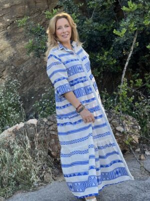 Vestido boho con grecas azules