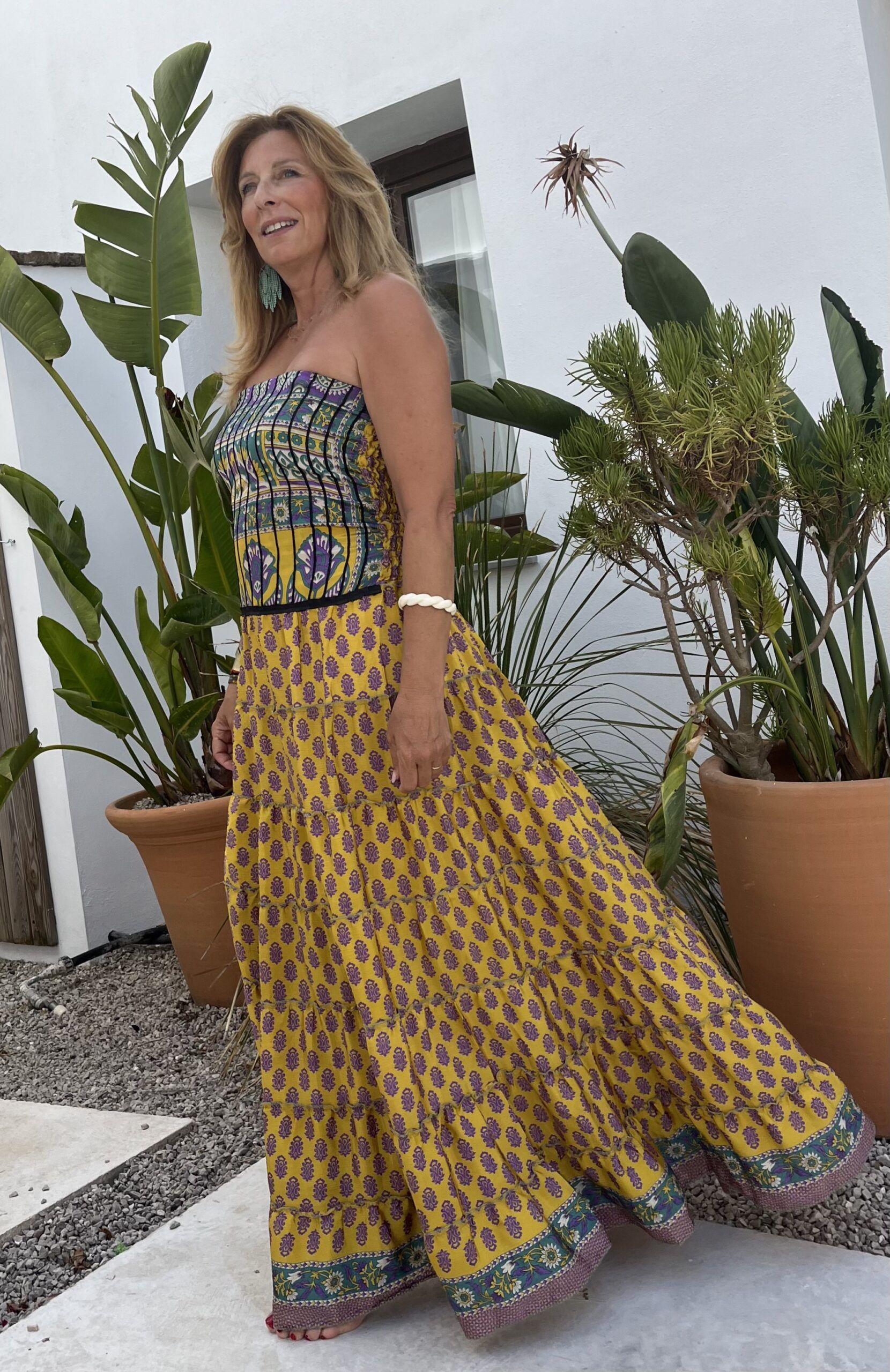 Vestido largo con efecto volantes de aire boho con