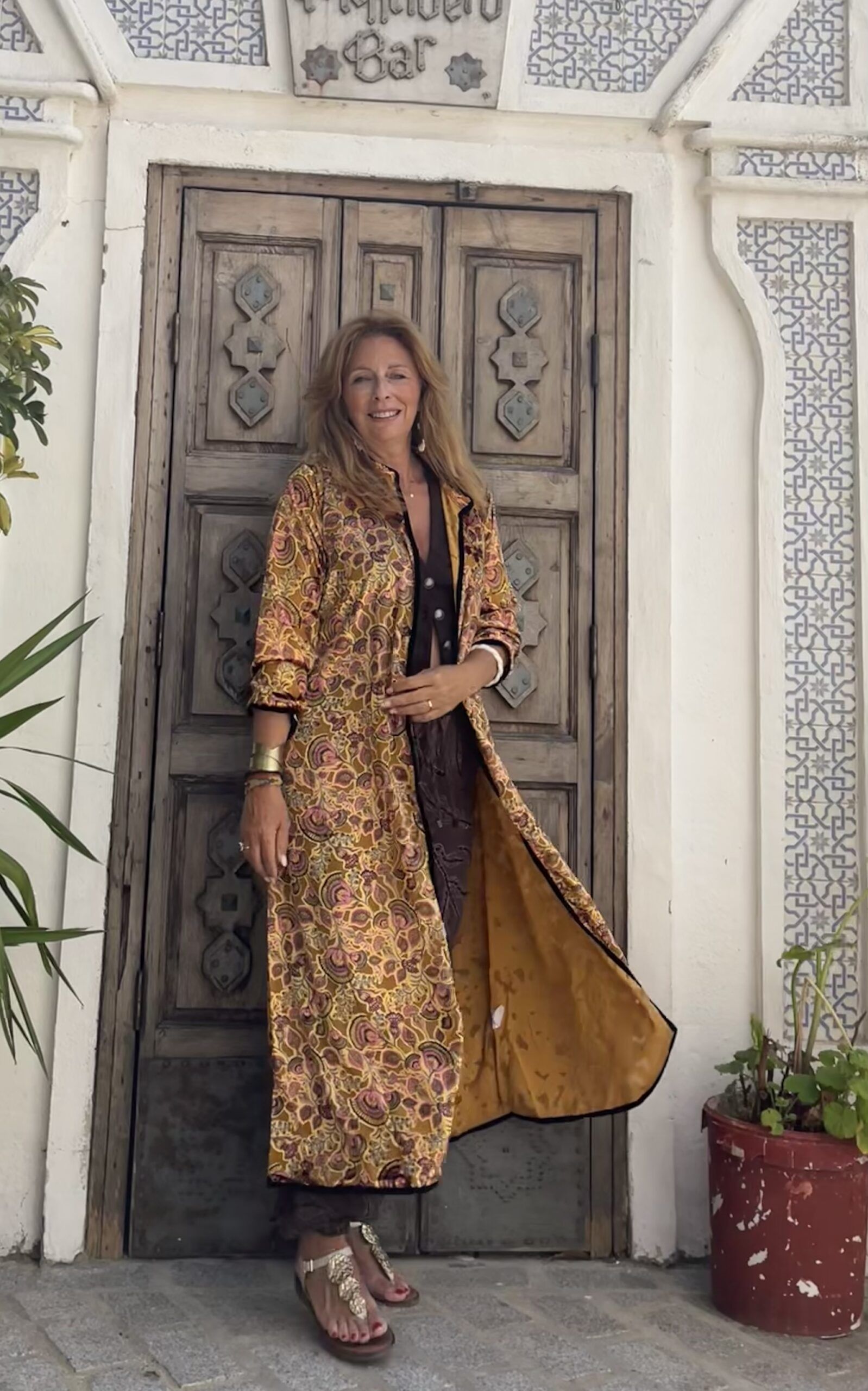 Kimono largo de terciopelo en gasa