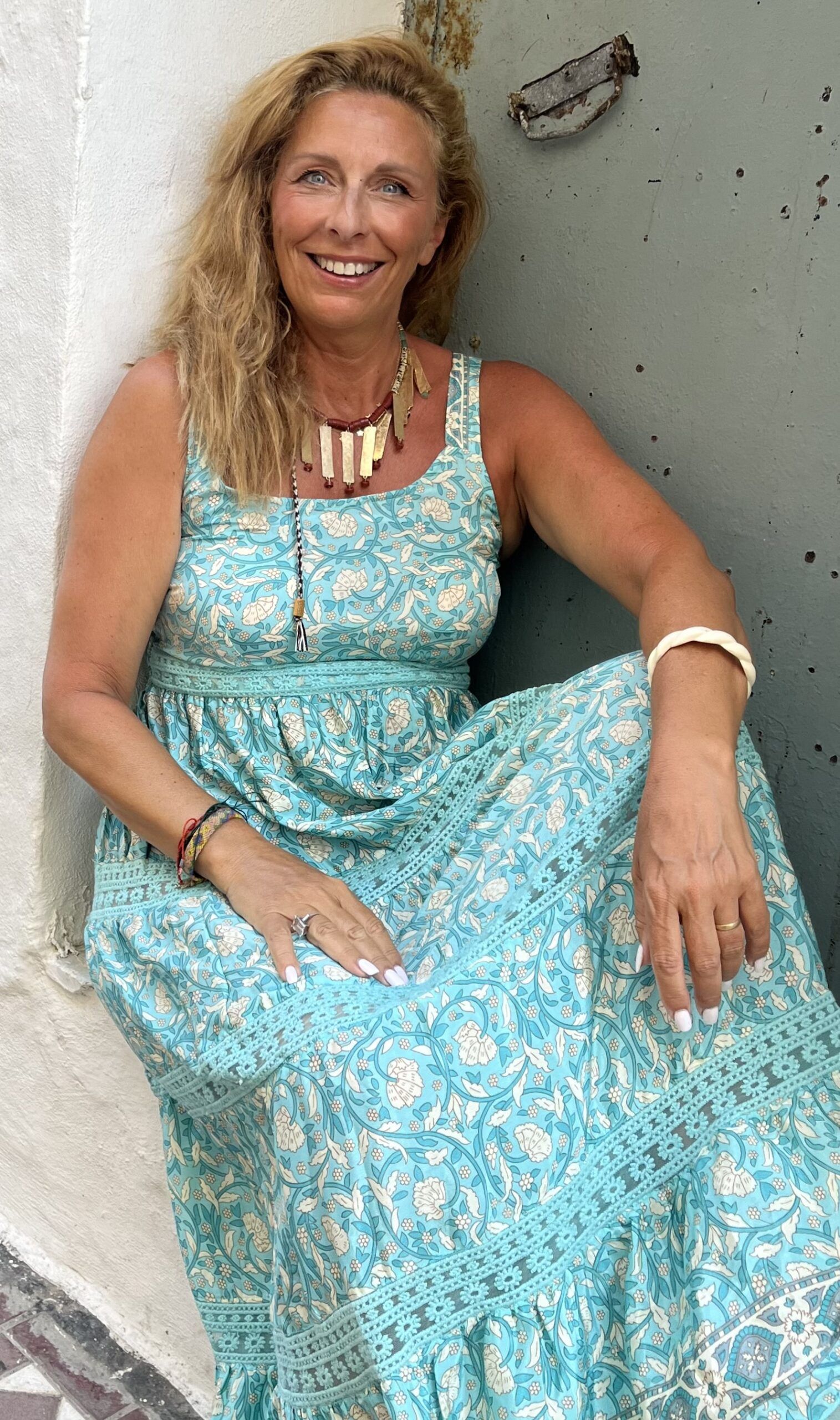 Vestido estampado de tonos verde agua marina