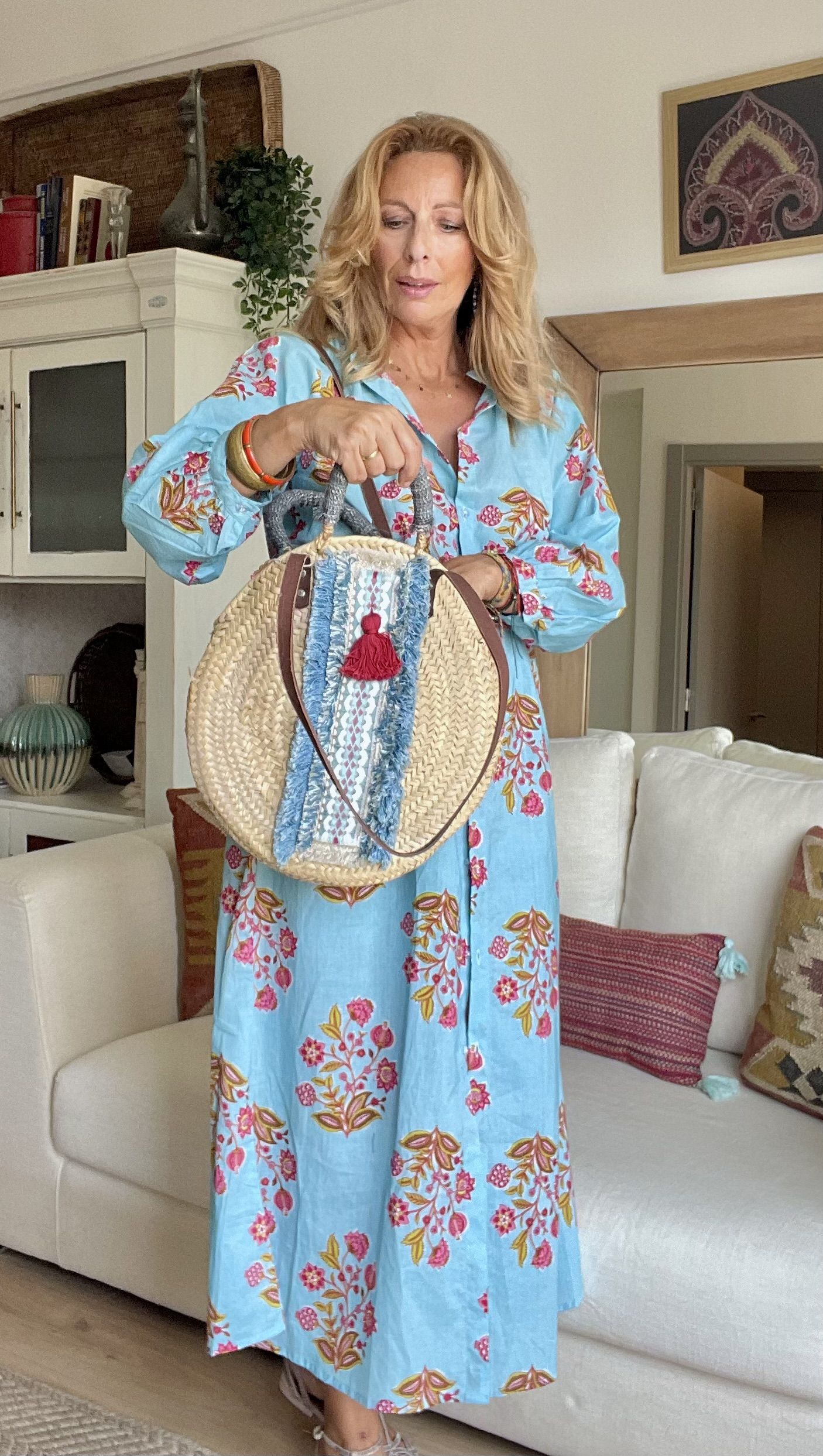 Look boho con vestido de algodón