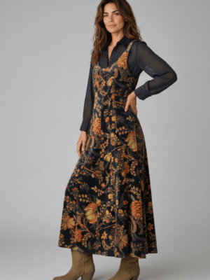 Vestido largo boho de terciopelo estampado